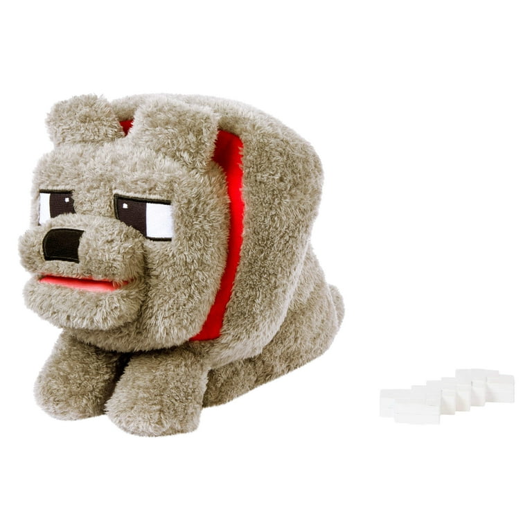 Minecraft Food Mode Dennis Plush Interactive Toy with Sounds & Bone Accessory, Inspired by the Movie