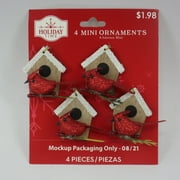 Holiday Time Rustic Wooden House with Cardinal Christmas Mini Ornaments, 4 Count