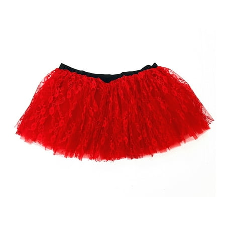 Mozlly Mozlly Red Lace Stretchy Pull On Tutu for Women Decorated w/ Red Tulle One Size Fits Most Adult Ballet Costume Princess Fairy Halloween Outfit Comfortable Tutu Skirt w/ Garter for Ladies