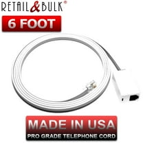 6 Foot Phone Extension Cord for Landline Telephones • High End Quality RJ11 Phone Cable • Pure Copper • 50 Micron Gold Contacts • Made in USA (White, 6 ft)