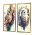 thumbnail image 3 of Designart "Adorable Owls Among Flowers II" Owl Framed Wall Art Set Of 2 - Multicolor Animals Framed Canvas Set For Living Room Decor, 3 of 6