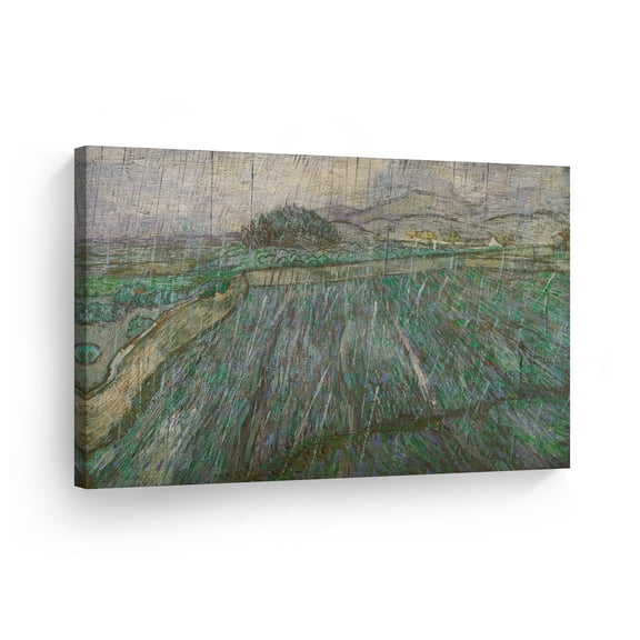 Smile Art Design Vincent Van Gogh Rain or Enclosed Wheat Field in the Rain, 1889 Canvas Wall Art Print Artwork Made in the USA - 30x40