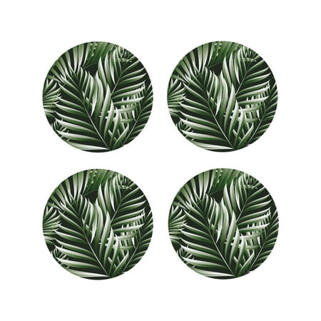 

Fuzoiu Tropical Palm Leaves1 Print Leather Coasters Set Drink Coasters Set of 4 for Tabletop Protection Durable PVC Coasters Home Décor and Housewarming Gift-Round Shape