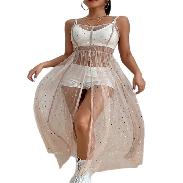 Robe d'Été Transparente en Maille pour Femmes, Robe de Plage Sans Manches, Couverture de Bikini, Tenue de Plage