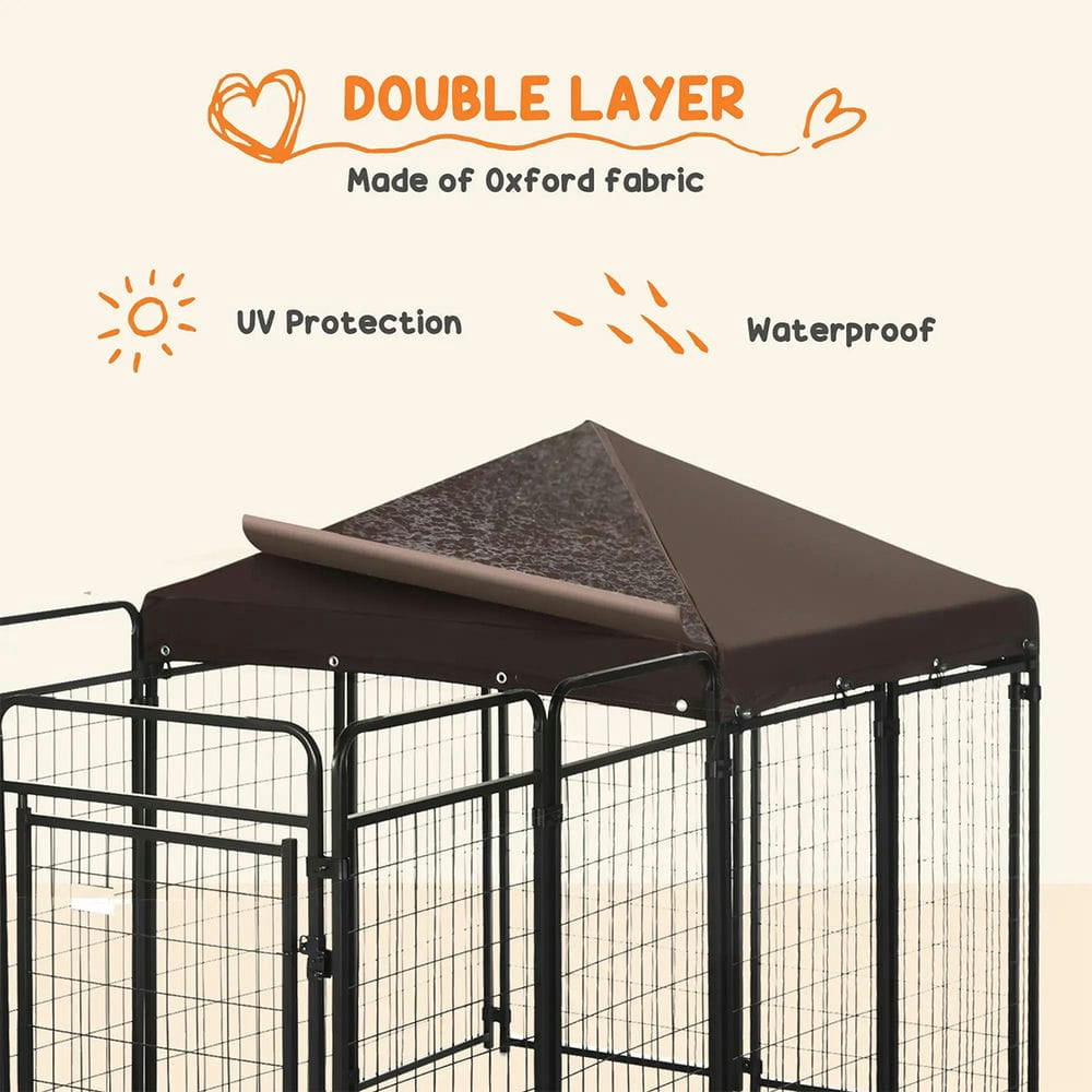 Topcobe Dog Kennel Outdoor with Waterproof Canopy, Dog Run with Chain Link, Secure Lock for Backyard and Patio, Large and Medium Sized Dogs, Outside Pet Shelter, Small Animal Habitat