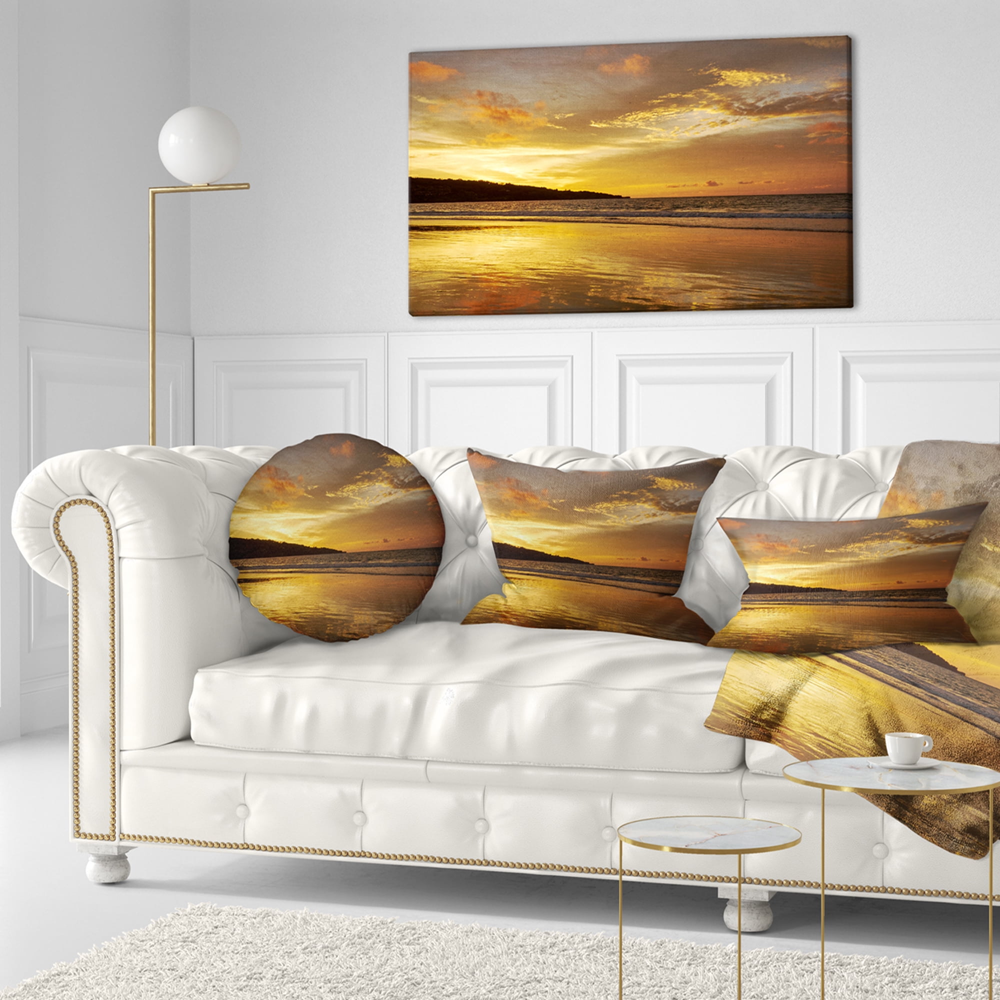 Designart Amazing Beach with Beautiful Breaking Waves - Modern Beach Throw Pillow - 12x20