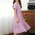 thumbnail image 3 of Vestido de verano para niños, de manga corta y cuello redondo, de color liso, con encaje, de princesa, transpirable, de poliéster., 3 of 7