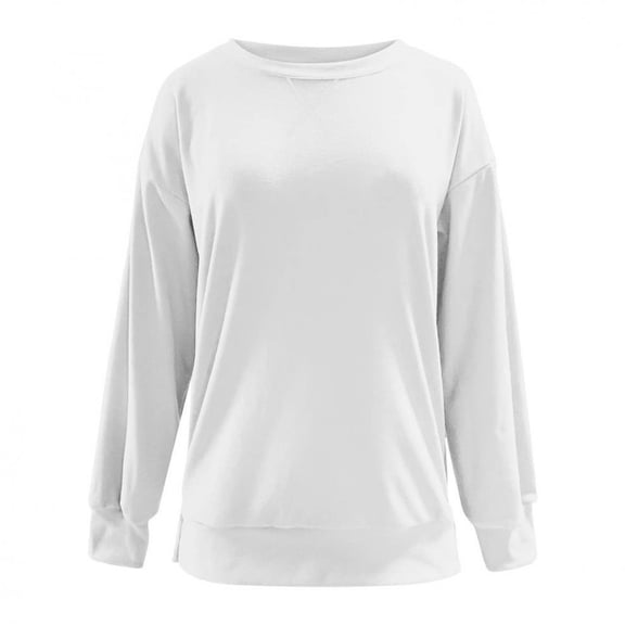 Women's Solid Color Round Neck Hoodless Sweatshirt - Side-Zip Detail, Casual Loose Fit Long Sleeve Pullover,Size:S