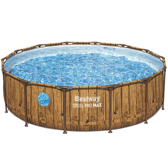 Bestway: Steel Pro MAX Splashview - 14' x 42", Brown - Round Above Ground Swimming Pool Set, Underwater Window, Filter Pump, Ladder-Cover, 3440 Gal