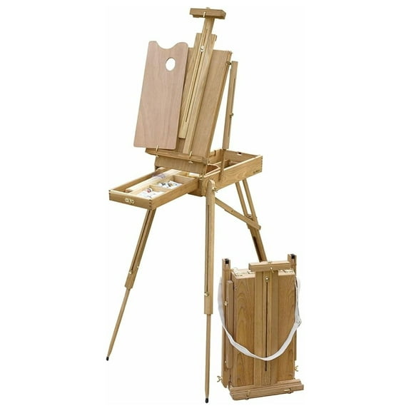 Cezanne French Easel - Portable Plein Air Artist Stand, Oiled Elm Wood, Holds 33" Canvas, with Drawer & Telescoping Legs