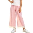 thumbnail image 3 of Umfun Girls Pants Girls Gingham Wide Leg Pants Lace Trim Elastic Waist Casual Cropped Trousers for School and Daily Wear, 3 of 9