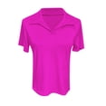 thumbnail image 4 of JFGHDG Women's Cotton Johnny Lapel Polo Short Sleeve V Neck Ribbed Knit Slim Fit Business Casual Tops Hot Pink S, 4 of 5