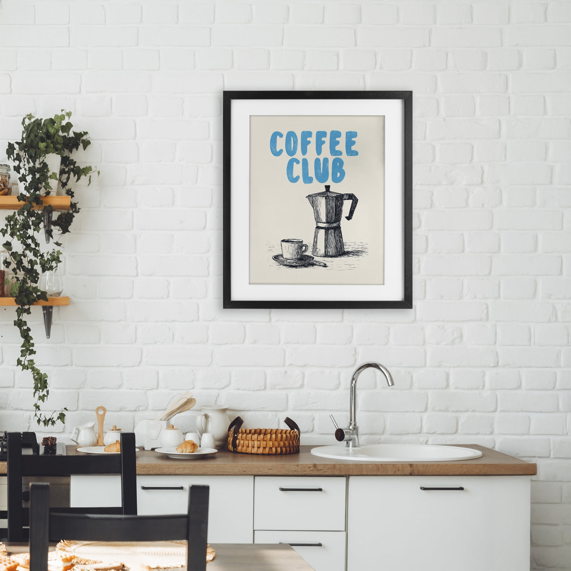 Stupell Industries Coffee Club Retro Drawing Black Framed Print Under Glass, design by Andreas Magnusson