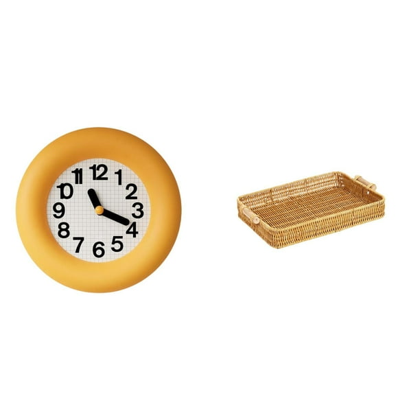 Reloj de pared,Reloj de pared redondo moderno y silencioso para dormitorio,cestas de almacenamiento,Cestas de cocina tejidas a mano con asas,Cestas redondas para pan,bandejas rectangulares para
