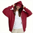 thumbnail image 5 of FAVIPT Full Zip Hoodies for Women Oversized with Eye Mask Built In Jackets Travel Airplane Casual Fashion Coats Drawstring Soft Hoodies with Pockets Red,S, 5 of 8