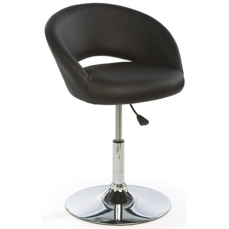 Theme Black Chrome Base Set of 2 - Black Leatherette Bar Chairs, Adjustable, Smooth Cushion and Backrest, Chrome Base (BNSTLC3BK) ()