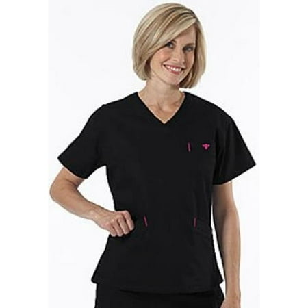 Classic Scrub Tops - Med Couture Women's Classic Signature V-Neck Solid Scrub Top XX-Large Black/Raspberry