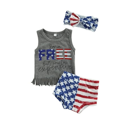 

Qtinghua Sisters Matching Toddler Baby Girls 4th of July Outfits Tassle Tank Top+American Flag Shorts Pants+Headband Clothes Little Sister 12-18 Months