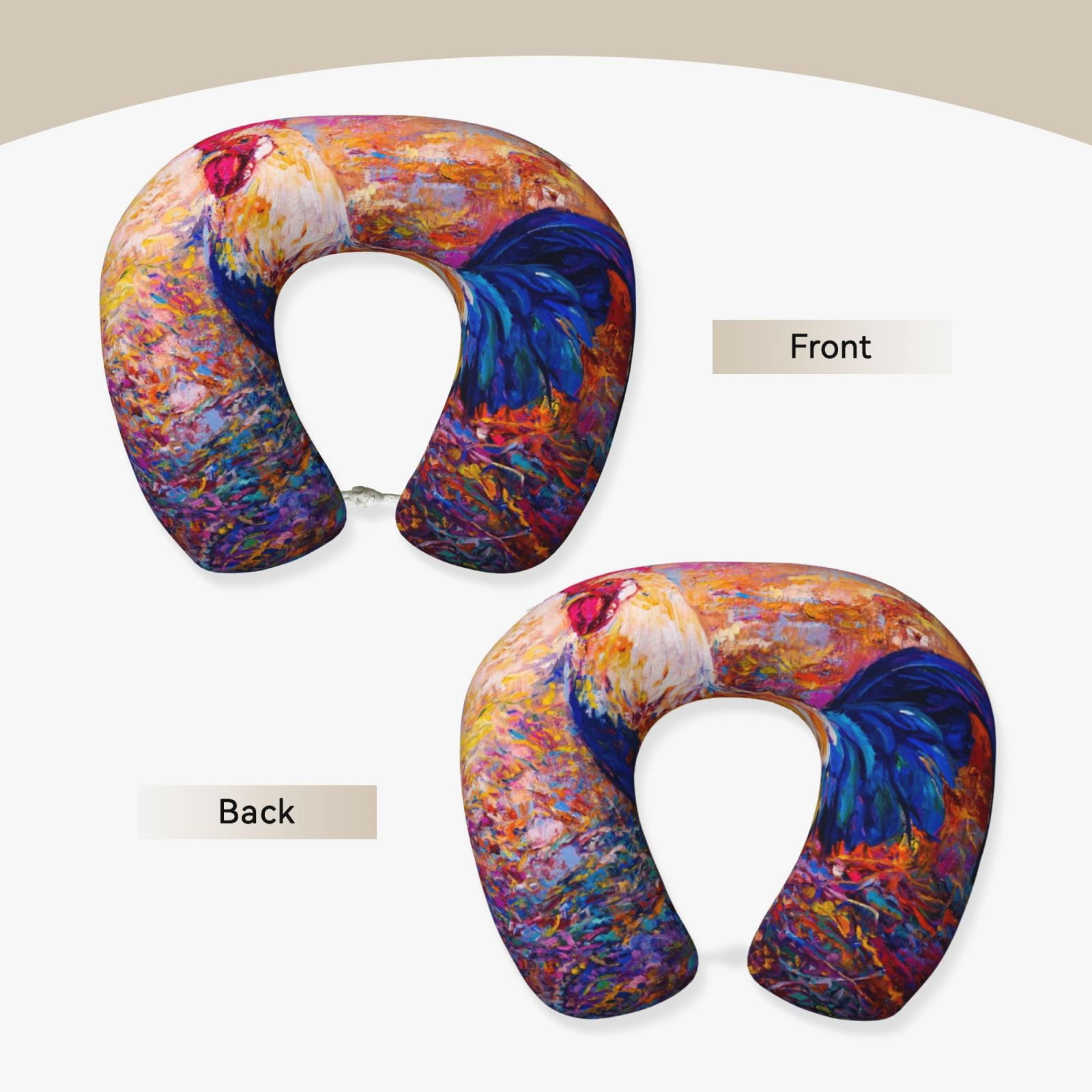 Xecao Rooster Oil Painting Print Memory Foam Cervical Neck Pillow Versatile U-Shaped Pillows for Home,Office,Camping,Travelling,Soft Washable Cover