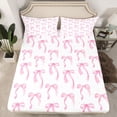 thumbnail image 2 of Homewish White Pink Bow Bed Sheets for Girls, Kawaii Princess Bowknot King Sheets, Cute Ribbon Sheet Set, Luxury Bedroom Decor, 4pcs, 2 of 7