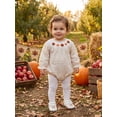 thumbnail image 4 of Lairauiy Baby Girl Thanksgiving Romper Long Sleeve Turkey Pumpkin Embroidery Bodysuit Newborn Outfit, 4 of 9