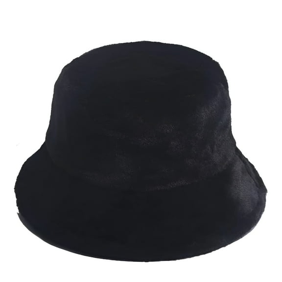 TELOLY Women Faux Fur Bucket Hat Fuzzy Warm Winter Hat Fisherman Cap Solid Color