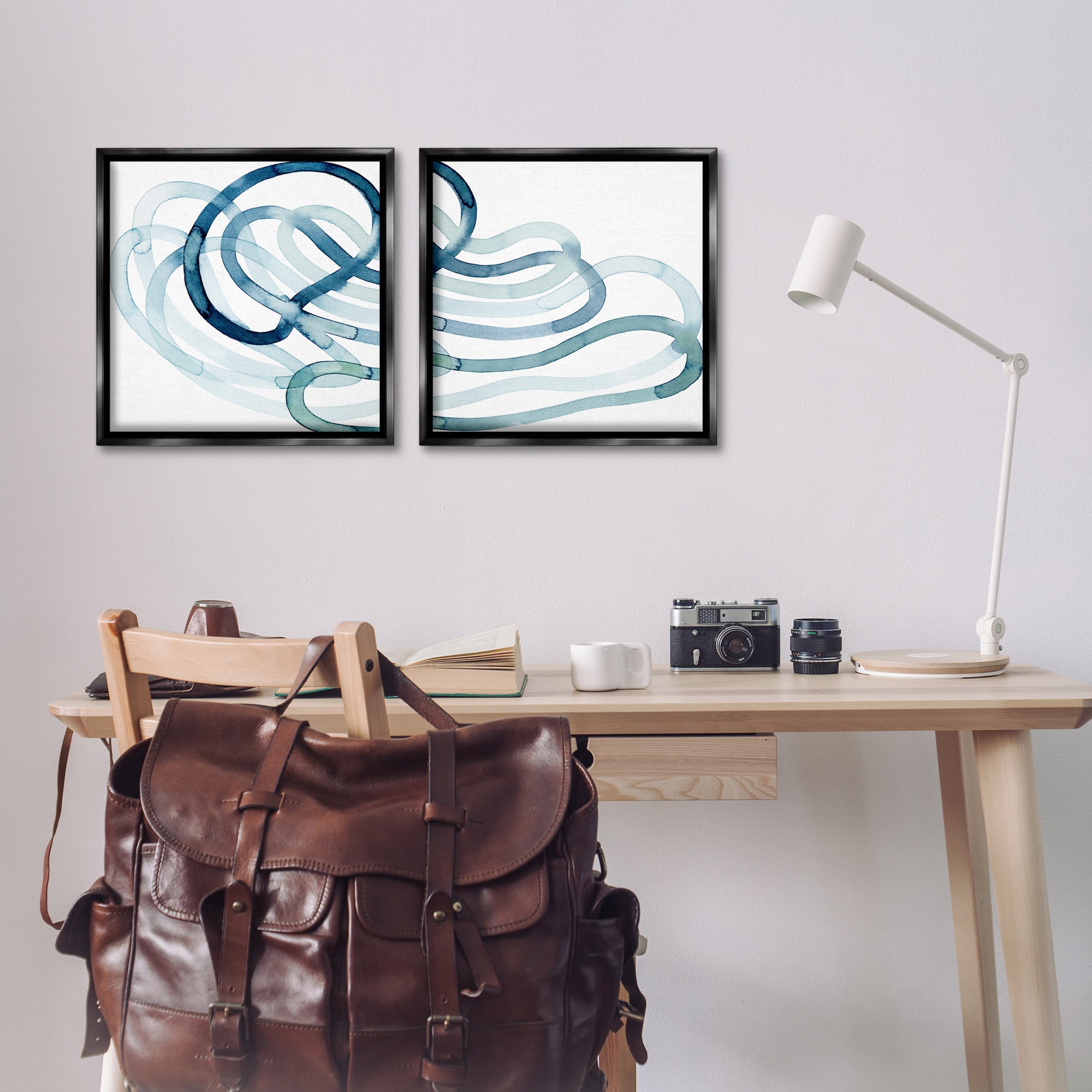 Stupell Industries Lively Organic Abstract Line Abstract Painting Black Floater Framed Canvas Art Print Wall Art, 18 x 18, Set of 2
