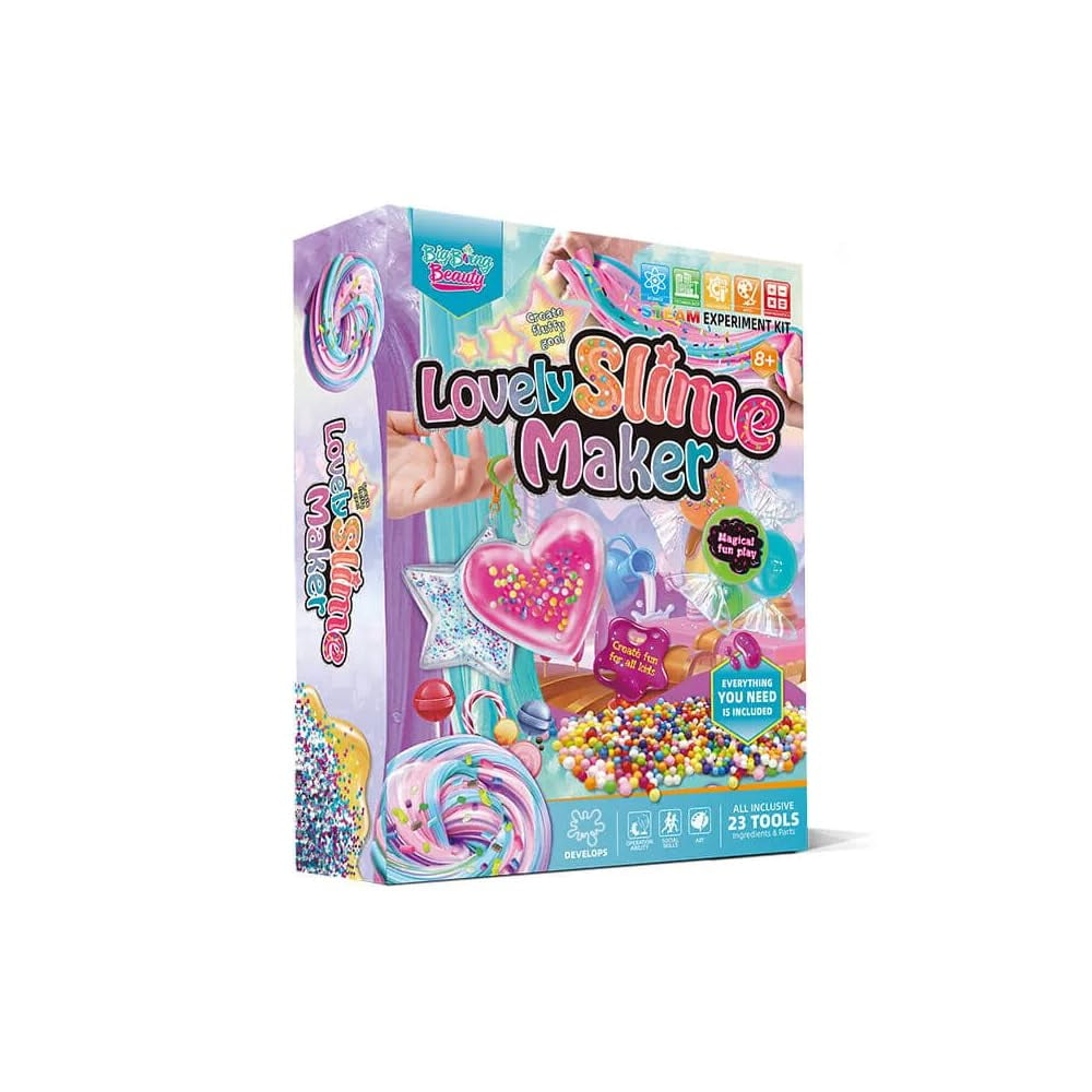 Lovely Slime Maker Kit for Kids - Includes 10+ Pre-Made Rainbow Slimes, Candy Pellets, Heart & Star Molds - DIY Glitter, Fluffy, Clear, and Glow-in-The-Dark Slime - Safe, Non-Toxic, Creative Fun