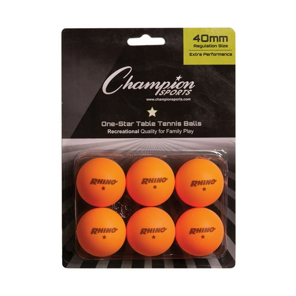 Champion Sports 1 Star Table Tennis Ball Pack - Orange Ping Pong Balls, Set of 6, with 40mm Seamless Design - Recreation Table Tennis Equipment, Accessories