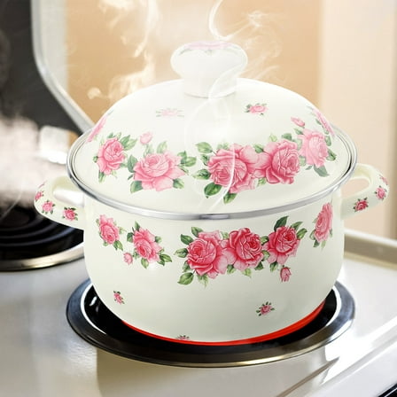 WRITWAA Enamel Stew Pot with Dual Handles, Round Bottom, Heat-Resistant Cooking Pot for Home Use, 1 Pack