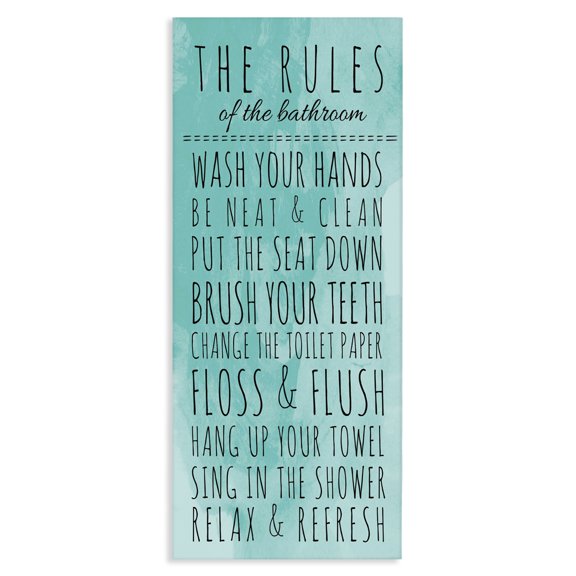 Stupell Industries Transitional Bathroom Rules on Turquoise Canvas Art, 10 x 24, by Anna Quach