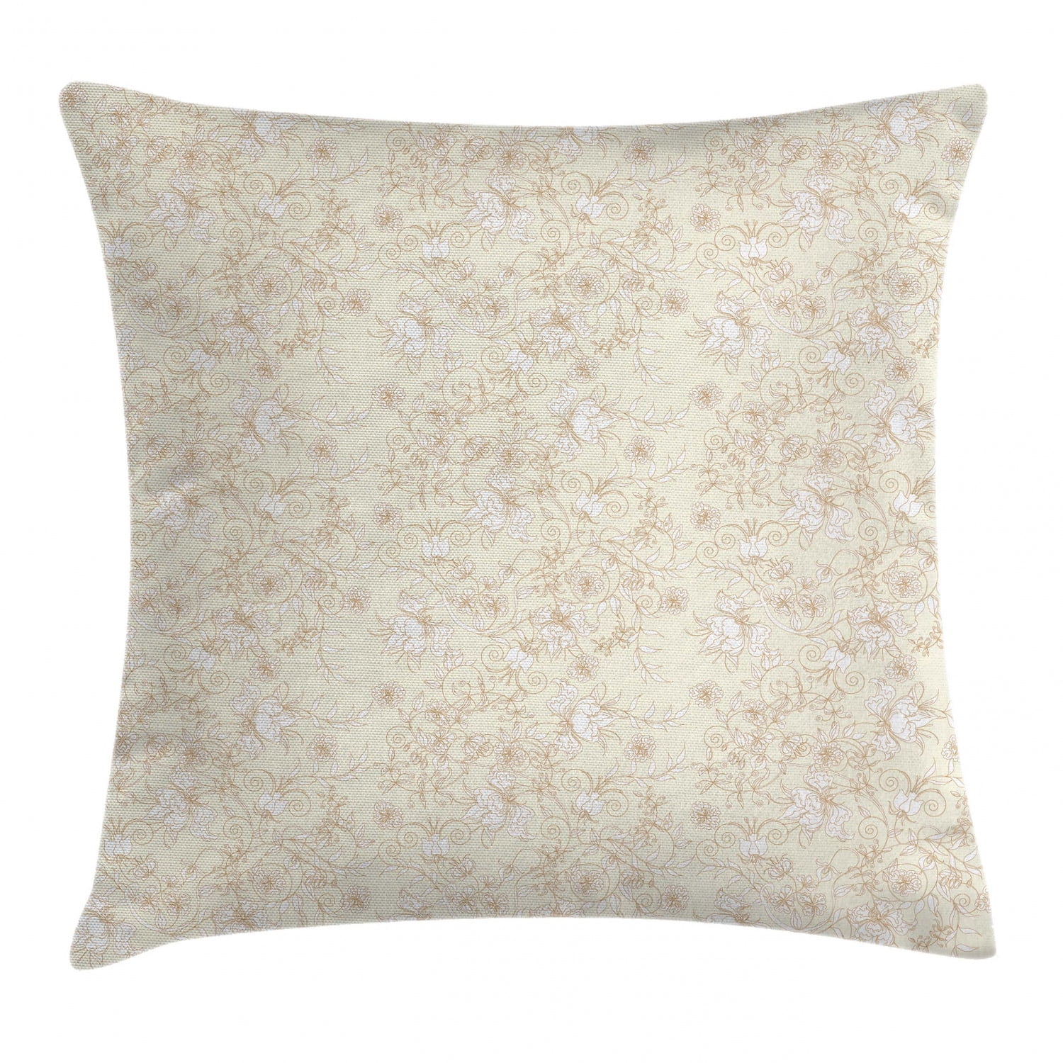 Ivory Throw Pillow Cushion Cover, Decorative Floral Branches Botanical