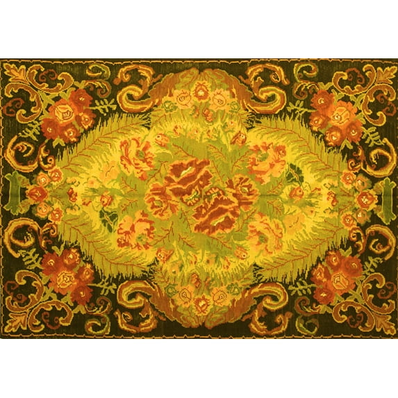 Ahgly Company Indoor Rectangle Medallion Yellow French Area Rugs, 2' x 3'