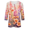 thumbnail image 5 of Nrmvnmi Womens 3/4 Length Sleeve Cotton Tops Casual Floral Print Round Neck Tie Dye Summer Tops Loose Fit Elastic and Lightweight Blouse For Women, 5 of 5