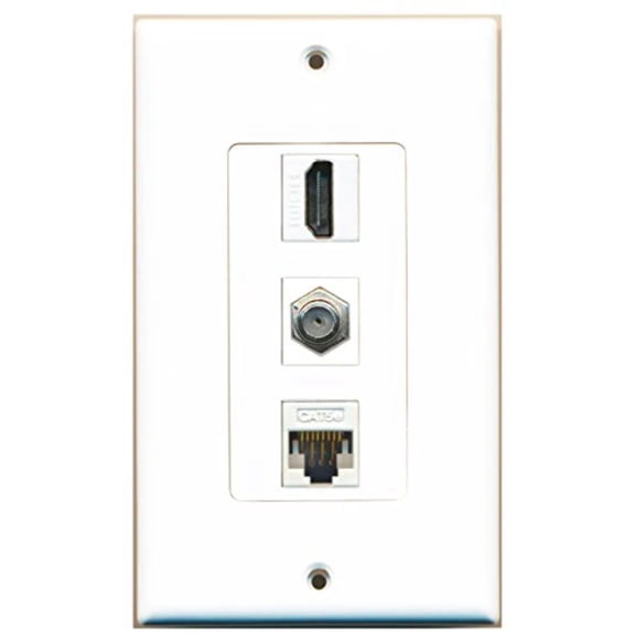 RiteAV - 1 Port HDMI and 1 Port Coax Cable TV- F-Type Cat5e Ethernet Decorative Wall Plate - White