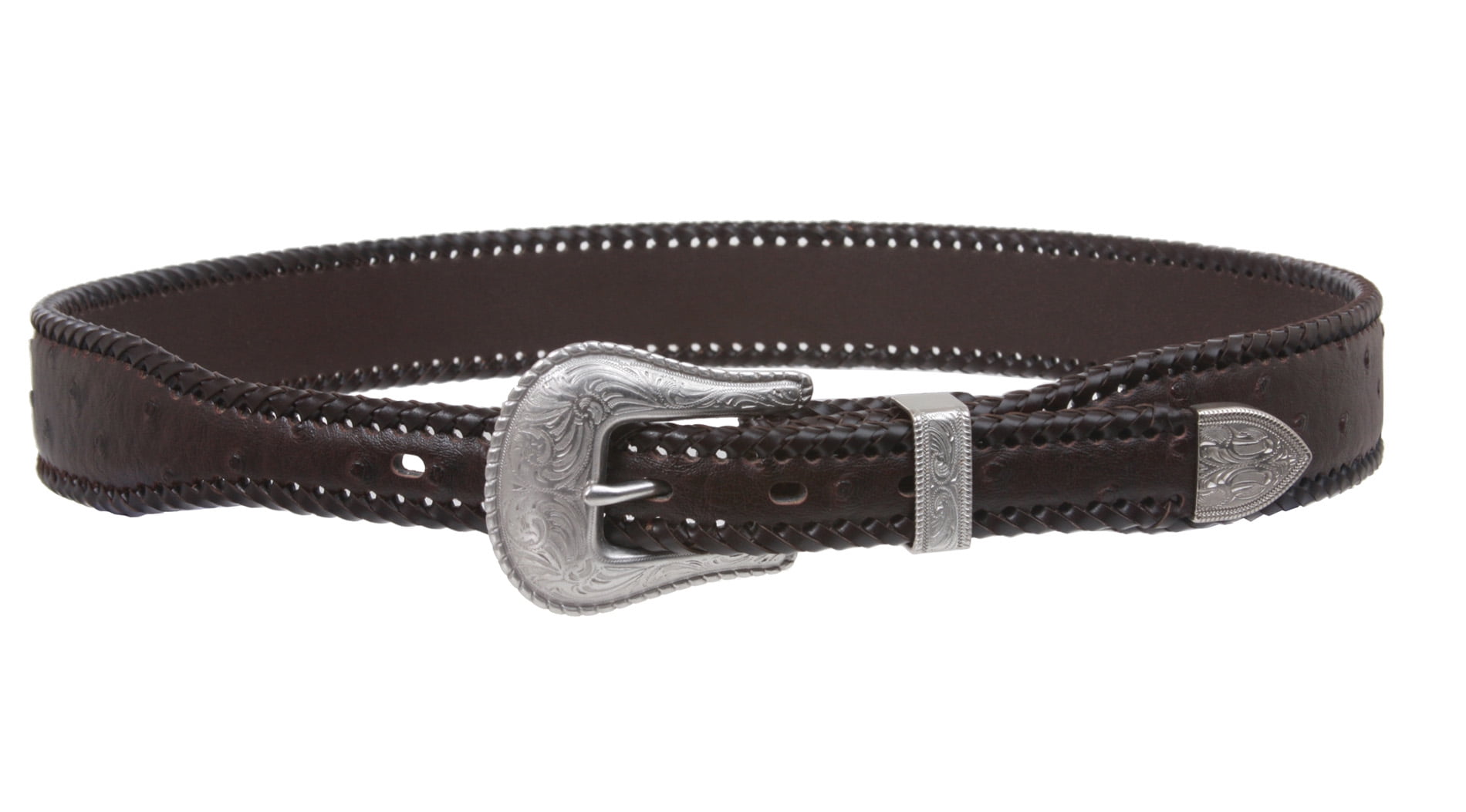 Western Faux Ostrich Print Lased Tapered Leather Belt - Walmart.com