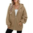 thumbnail image 4 of safuny Women's Zip Up Hoodies Coat Oversized Fleece Long Sleeve Solid Color Sweatshirts Casual Fall Jacket with Pocket Khaki _r XXL, 4 of 4
