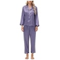 thumbnail image 6 of 2 Pack ylioge 2 Piece Satin Pajama Sets for Women with Pocket Casual Solid Color Long Sleeve Shirts Straight Leg Pants Lightweight Sleepwear Pajamas Outfits, 6 of 8