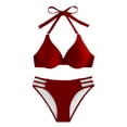 thumbnail image 6 of Ynynloco Bikini Sets for Women Sexy Halter Triangle String Bikini V Cut Middle Waisted Thong 2 Piece Swimsuits, 6 of 7