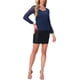 thumbnail image 2 of Blusa de Malla Fruncida INSPIRE CHIC para Mujer, Top Envoltura Casual Elegante de Manga Larga con Escote en V, Ajuste Slim, Color Azul Marino, 2 of 6