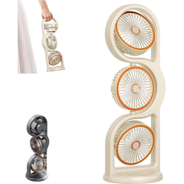Portable Oscillating Tower Fan 360° Tilt and 105° Auto-Oscillation Small Desk Fan 5 Speeds USB Rechargeable Compact for Home Office Beige