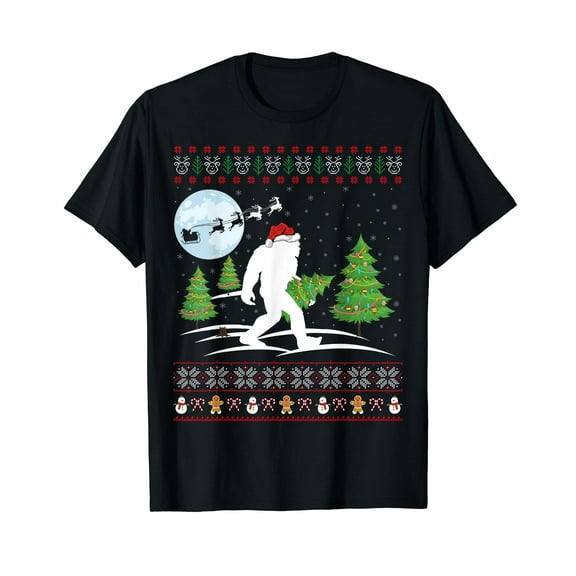 Funny Bigfoot Xmas Gift Santa Hat Ugly Bigfoot Christmas T-Shirt