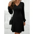 thumbnail image 3 of SOMER Women Dresses Plain Casual Long Sleeve Dress V Neck A-Line Pullover Wedding Guest Midi Dress for Fall Winter and Spring, 3 of 8