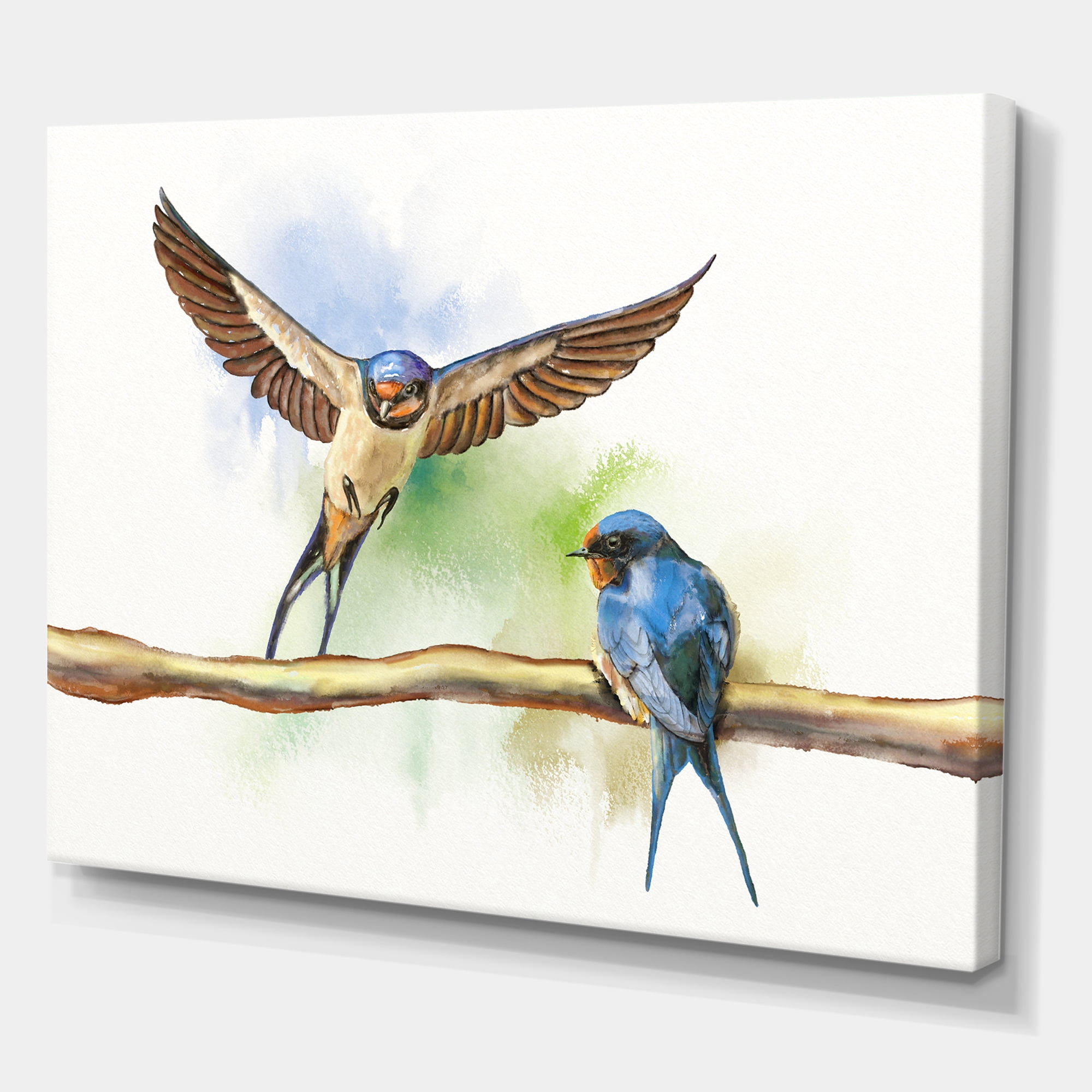 Designart ' Two Barn Swallows Birds On Branch ' Farmhouse Canvas Wall Art Print