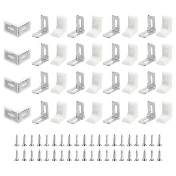 40Pack Metal Plastic L Shaped Angle Bracket,  28x28x17mm Shelf Corner Brace Plate with Screws (White)