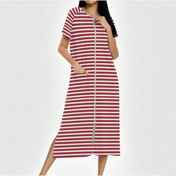 Camisón largo con cremallera para mujer, bata de punto, largo completo, color degradado, con bolsillos