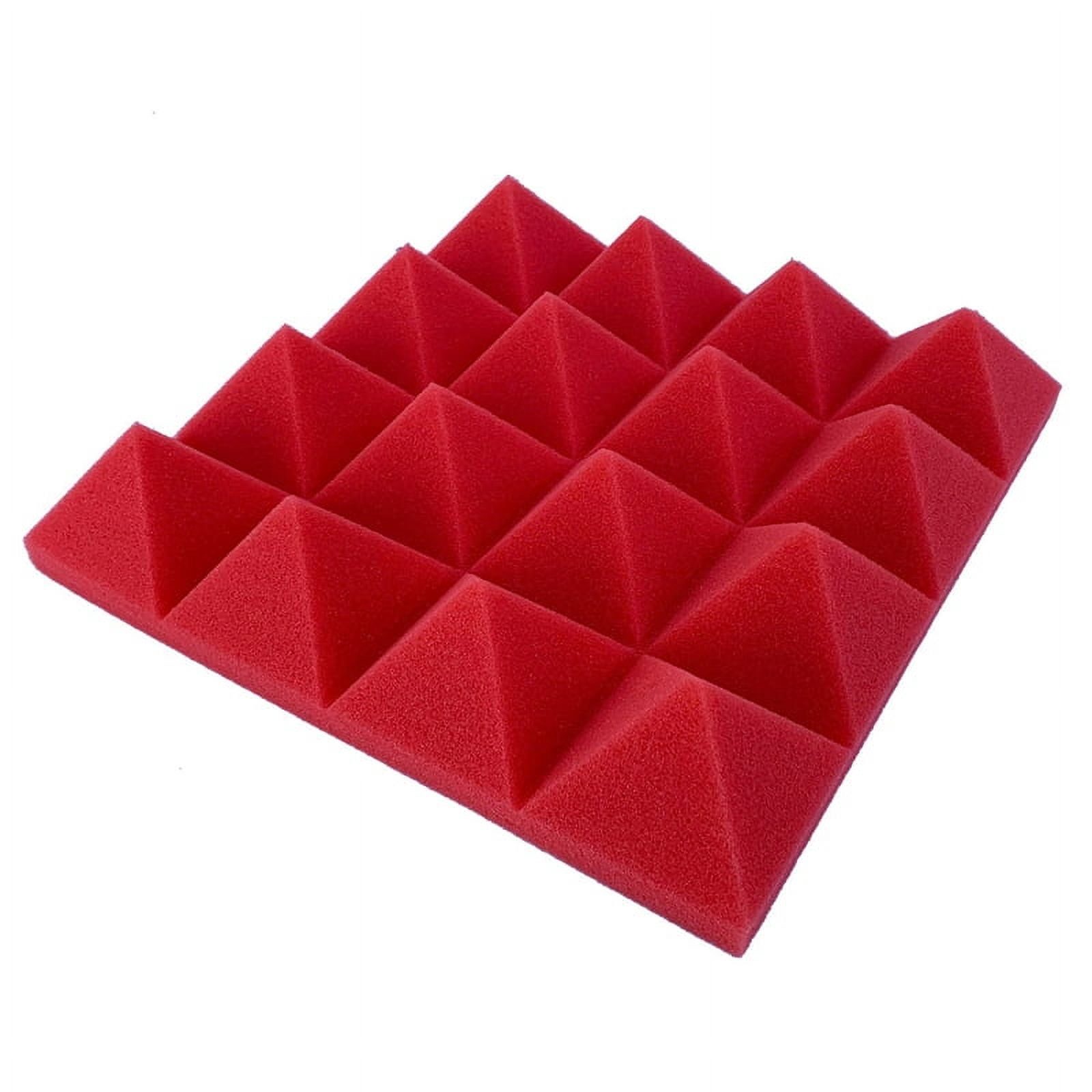 48Pcs 25X25X5Cm Studio Acoustic Soundproof Foam Pyramid Noise Insulation Sound Absorption Treatment Panels Black+Red