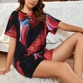 thumbnail image 4 of Gukieu Closeup Red Flamingo Portrait Print Women's Short-sleeved Pajama Set, Round Neck Button Top Elastic Shorts 2-piece Set, Summer Home Leisure Clothing-4X-Large, 4 of 6