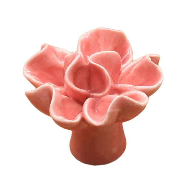 Pomo de cerámica con forma de flor para puerta, cajón, armario, mueble, tirador (rosa)
