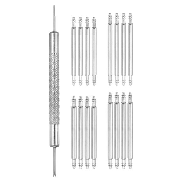 16 piezas 25/25/24/26mm Pasadores de Resorte para Reloj Grosor 1.5mm+1.8mm Pasadores de Doble Reborde de Acero Inoxidable con Herramienta de Extracción para Enlace de Correa de Reloj